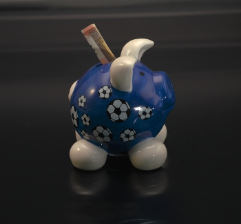 Sparschwein Glücksschwein Fussball blau 13cm