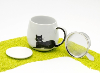 Kuschelbecher Porzellan Deckel & Sieb My lovely cats - Grey Necklace 420ml