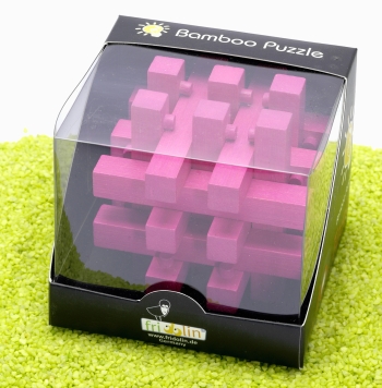 3D IQ Test Bambus Puzzle Verschlossen magenta 9 x 8,5 x 9 cm