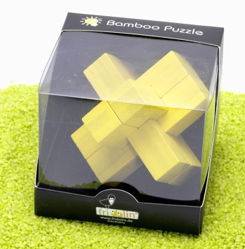 3D IQ Test Bambus Puzzle Block Kreuz gelb 9 x 8,5 x 9 cm