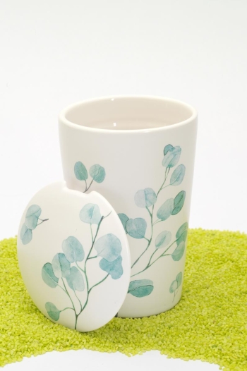 Trinkbecher Teaeve Porzellan mit Deckel & Edelstahlsieb Trees Eukalyptus 350ml