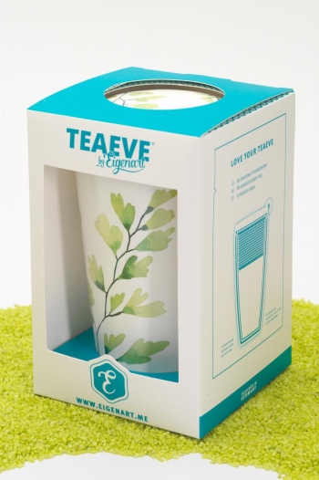 Trinkbecher Teaeve Porzellan mit Deckel & Edelstahlsieb Trees Gingko 350ml