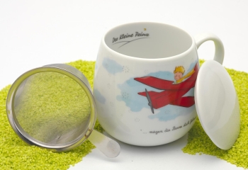 Kuschelbecher Porzellan Deckel & Sieb Der kleine Prinz Flugzeug 420ml