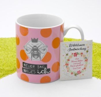 XL Henkelbecher Porzellan Bienenglück Neuer Tag, neues Ich