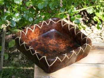 Handmade Ton Schale viereckig mit Rattan 18cm