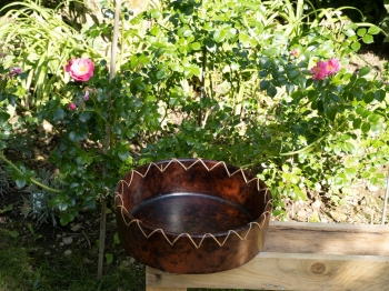 Handmade Ton Schale rund mit Rattan 29cm