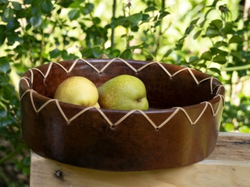 Handmade Ton Schale rund mit Rattan 25cm