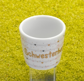 Set aus Eierbecher Schwester und Mosaikkerze orange 6,5cm