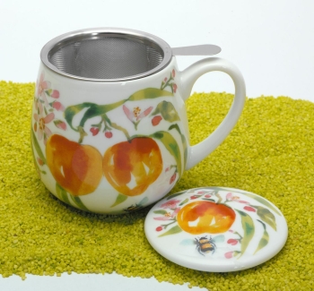 Kuschelbecher Porzellan Deckel & Sieb Victoria Lowe Fruity Tea Peach 420ml