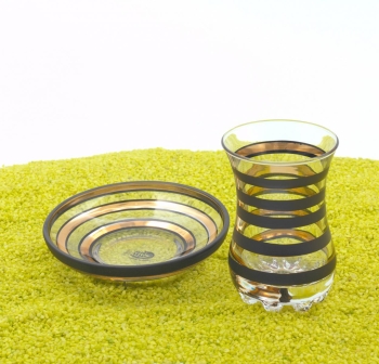 2er Set Teeglas Naresh 70 ml mit Golddekor - schmale & breite Streifen
