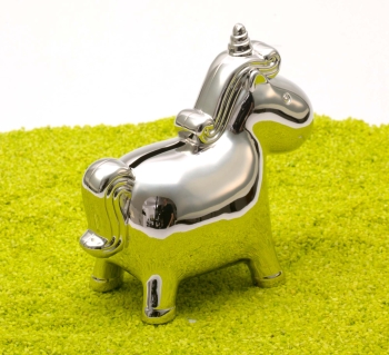 Spardose Einhorn versilbert 14 x 6,7 x 13,2 cm