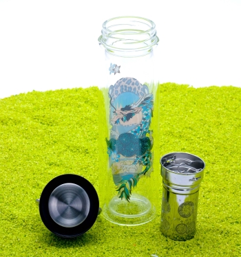 FlowTea Teezubereiter aus Glas Little Animal Leo 400ml Neoprenhülle