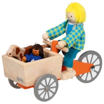 Lastenfahrrad mit 2 Biegepuppen und Hund