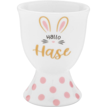 2er Set Eierbecher mit Fuß aus Porzellan Hallo