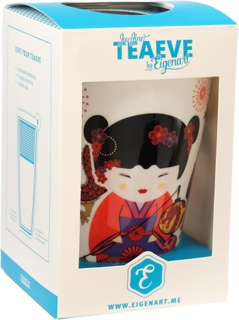 Trinkbecher Teaeve Porzellan mit Deckel & Edelstahlsieb Sweet Little Geisha fire 350ml