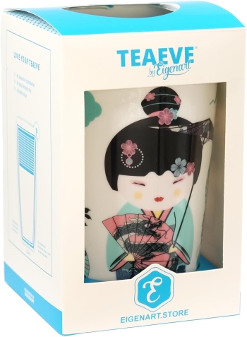 Trinkbecher Teaeve Porzellan mit Deckel & Edelstahlsieb Sweet Little Geisha water 350ml