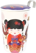 Trinkbecher Teaeve Porzellan mit Deckel & Edelstahlsieb Sweet Little Geisha fire 350ml