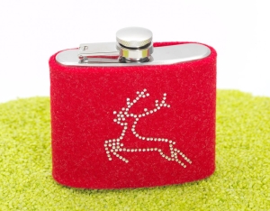 Flachmann mit Filzhülle Strass-Hirsch in rot 150ml