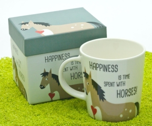 Henkelbecher Porzellan Trend Mug Happiness and Horses 350ml