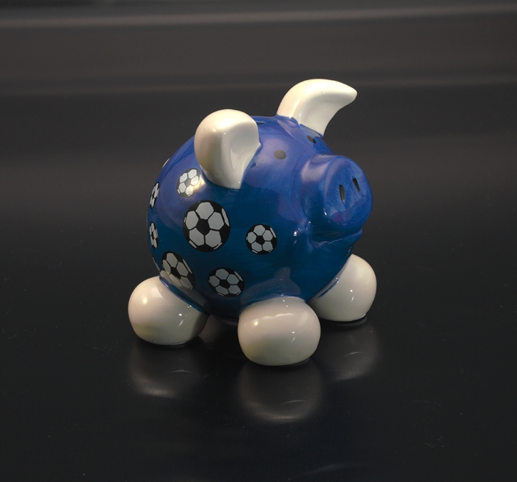 Sparschwein Glücksschwein Fussball blau 13cm