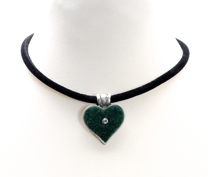 Halskette Herz mit Strass-Stein in dunkelgrün