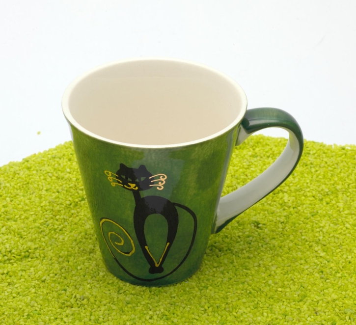 Tee Becher Porzellan mit Goldauflage Mitsy (Katze) grün 250 ml