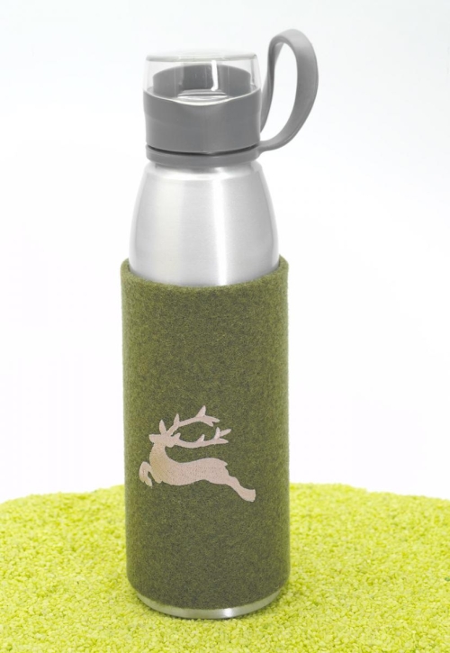 Trinkflasche Sportflasche mit Filzhülle Hirsch im Sprung in loden 650 ml