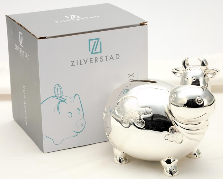 Spardose Kuh versilbert 14 x 10 x 12,5 cm