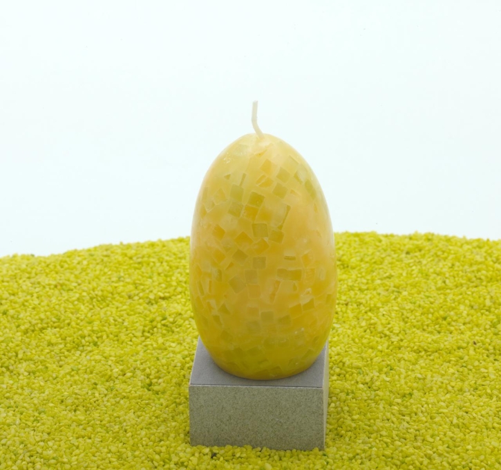 Eierkerze Mosaikwachs (Ostern) in gelb-grün 9cm