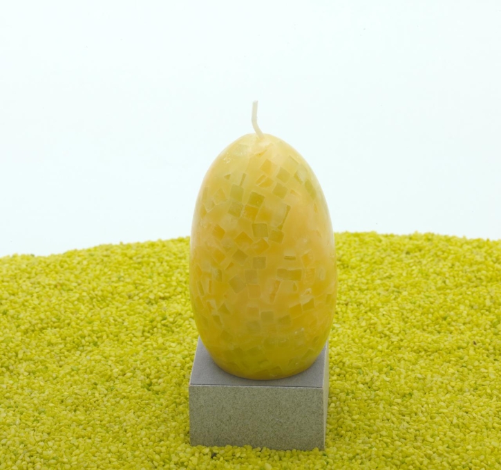 Eierkerze Mosaikwachs (Ostern) in lime-sonnenblume 9cm