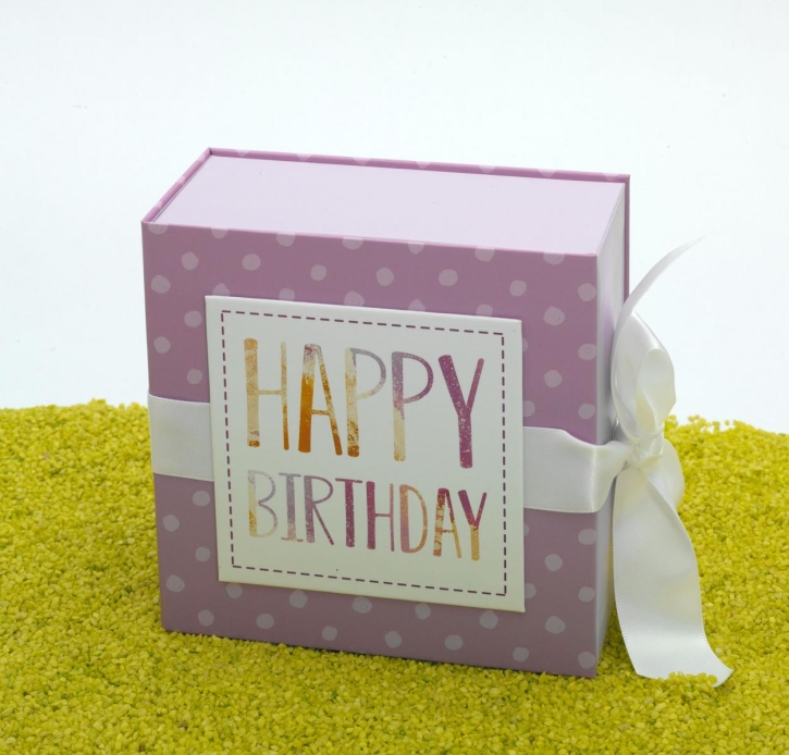 Geschenkschachtel mit Schleife - Happy Birthday 13 x 13 cm