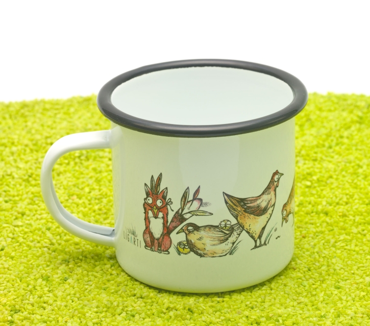 Tasse aus Emaille Fuchs im Hühnerpelz 300ml