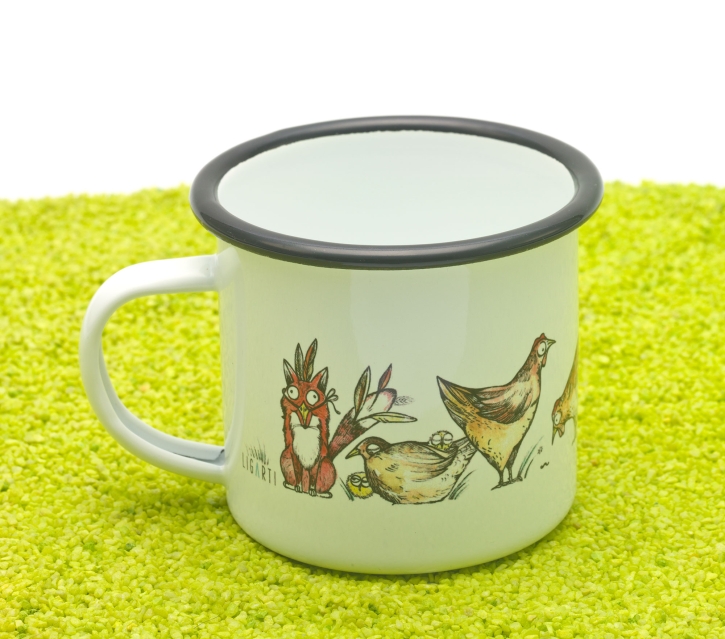 Tasse aus Emaille Fuchs im Hühnerpelz 300ml