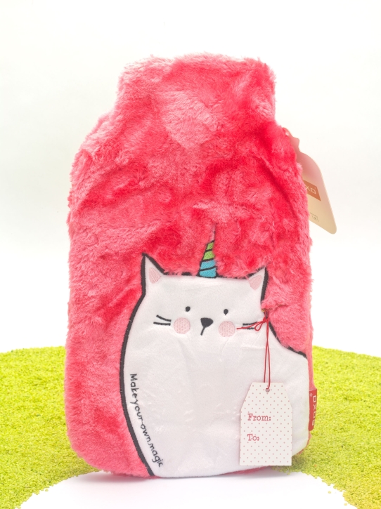 Wärmflasche mit kuscheligem Überzug Einhorn-Katze
