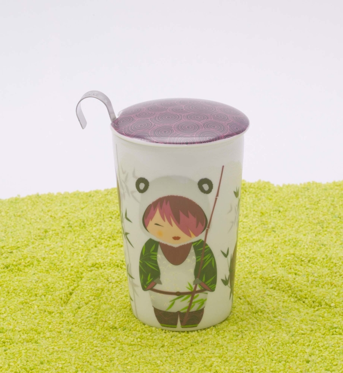 Trinkbecher Teaeve Porzellan mit Deckel & Edelstahlsieb Little Animals Panda 350ml