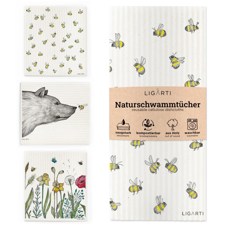 3er Set Schwammtücher Bienchen und Blümchen