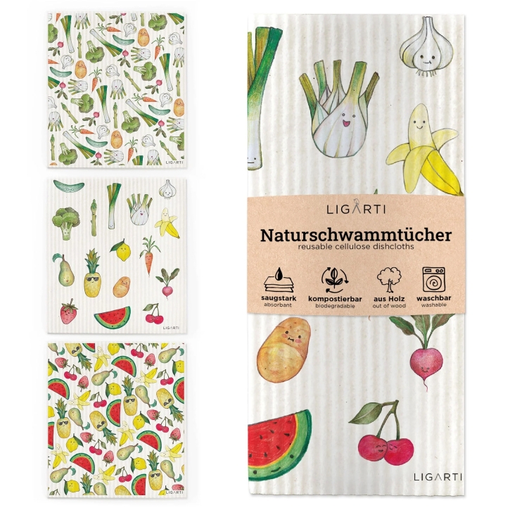 3er Set Schwammtücher Obst & Gemüse