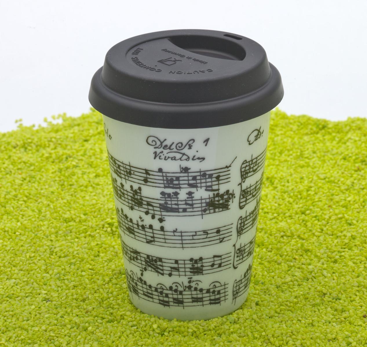 Könitz Vivaldi Libretto Coffee To Go Mug mit Deckel Becher Schwarz 380ml
